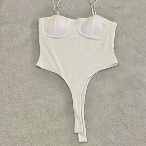 White Ribbed Bodysuit w/ Built in Bra size Medium